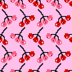 Fototapeta premium Vector seamless pattern, background, design, berry print. Pixel art