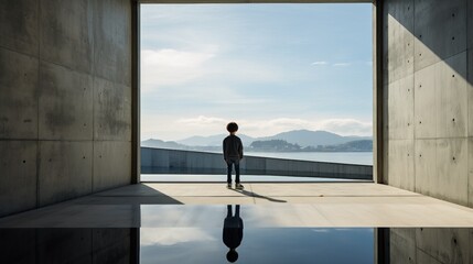 Fototapeta premium Man Contemplating the Serene Waterscape