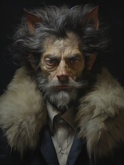A painting of a man with a furry coat on. Generative AI.