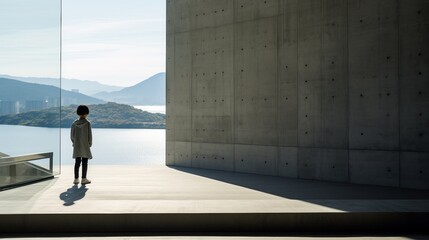 Fototapeta premium A Person Standing in Front of a Glass Wall