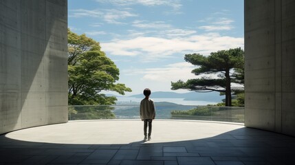 Person Standing in Open Space with Trees in the Background