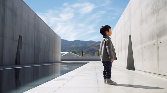 Little Boy Standing in Front of a Wall