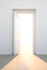 Open door in room on white ground, in the style of flickering light