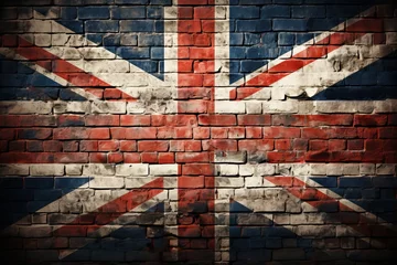 Fotobehang wall brick old flag Kingdom United texture grunge british abstract architecture background banner britain building close closeup colours country damaged drawing england © akkash jpg