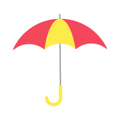 Bright umbrella isolated on white background. Yellow and red umbrella icon. Umbrella in cartoon style. Flat design icon on a transparent background (can be placed onto any colored background).