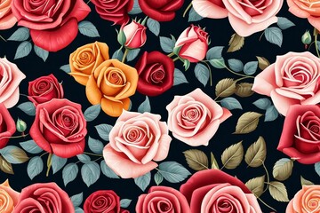 seamless pattern with roses and generated AI