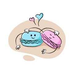 Cute characters of macaroon with heart for Valentine's day and more. Best for postcard, stickers and more designs