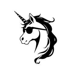 Unicorn In Sunglasses Logo Monochrome Design Style