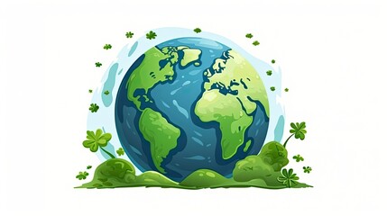 Green Planet Harmony. Earth Day Concept Illustration on White Background.