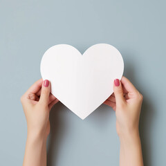 Woman hands holding white paper heart shape, Paper note for Happiness moment, Health care, Birthday card, Anniversary, Donate, Hope, Kindness, Valentine's day concept, Generative AI.