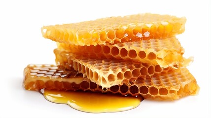 sweet honeycombs with honey, isolated on white - obrazy, fototapety, plakaty