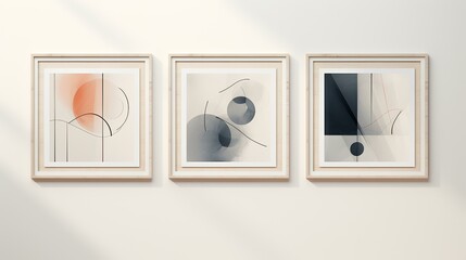 Set of wooden frames on a white wall with shadows. Vector illustration.