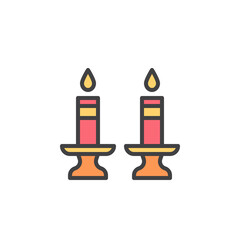 Two burning candle filled outline icon