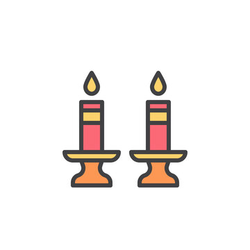 Two burning candle filled outline icon