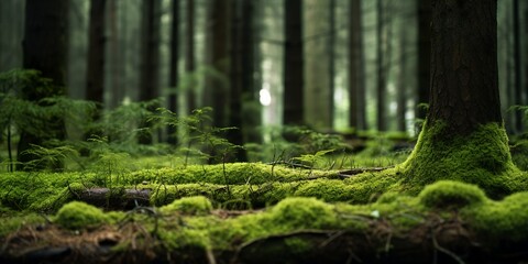 beautiful close-up photo of mossy forest floor - obrazy, fototapety, plakaty