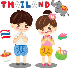 Thailand children dress Thai culture in Southeast Asia element