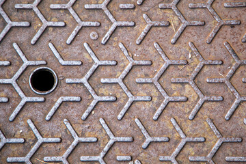 iron manhole cover street ground background metal plate covering road water drainage