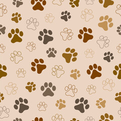 Paw animal print silhouettes. Seamless pattern with paws	