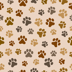 Paw animal print silhouettes. Seamless pattern with paws
