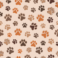 Paw animal print silhouettes. Seamless pattern with paws