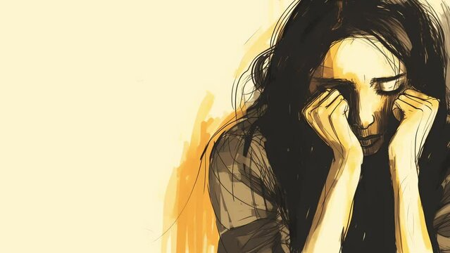animation loop of anxious woman covering her face with her hands. mental health concept.