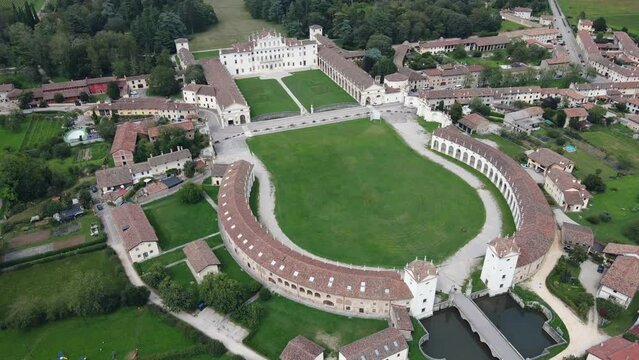Aerial backward reveal rotation Drone Shot of Villa Manin - Venetian Villa in Udine Italy