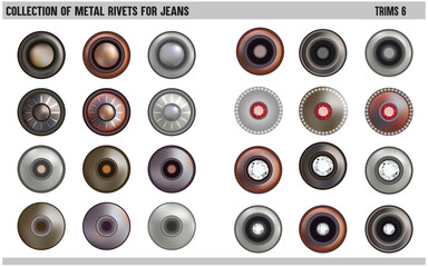 COLLECTION OF METAL RIVETS BUTTON STUDS FOR JEANS AND FOR OTHER ACCESSORIES VECTOR ILLUSTRATION