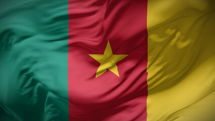 Fototapeta premium Close-up view of Cameroon national flag fluttering in the wind.