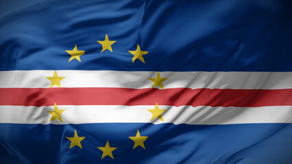 Close-up view of Cape Verde Islands national flag fluttering in the wind.