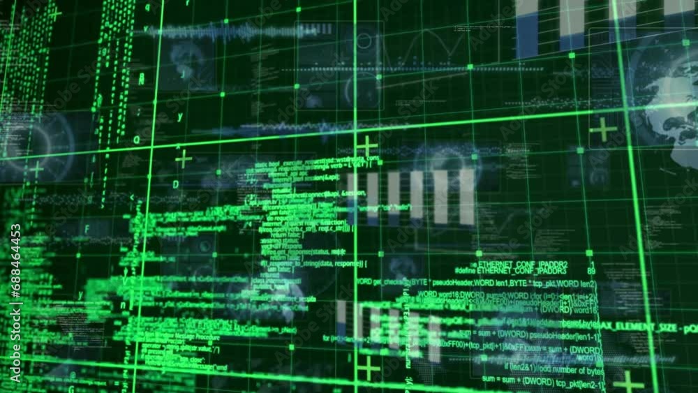 Poster animation of data processing over globe and grid