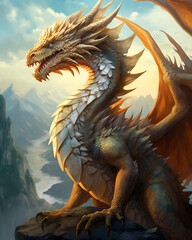 Gorgeous fantasy dragon in dragon land