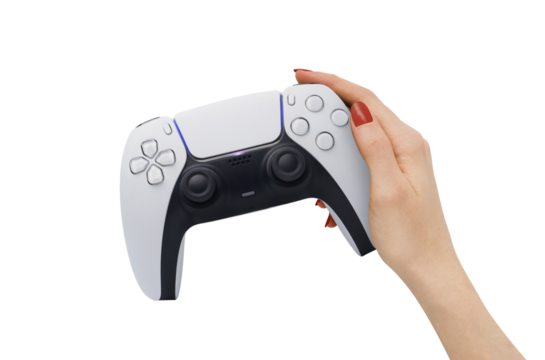 Female hand hold a gamepad on transparent background PNG