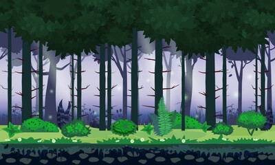 Forest landscape horizontal seamless illustration