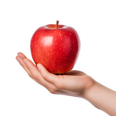 An apple on the hand isolated on transparent, ai technology