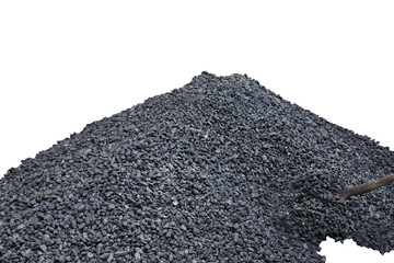 A large pile of black coal and a full shovel of coal, on a transparent isolated background. PNG....