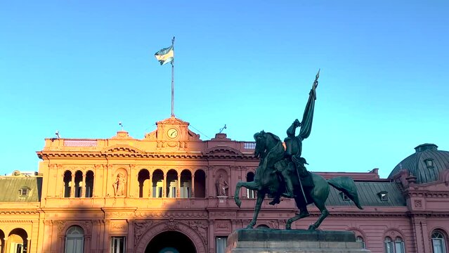 Beautiful aerial footage of Plaza de Mayo, the Casa Rosada Presidents house, in Puerto Madero. Buenos Aires, Argentina. 
