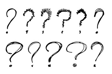 Hand drawn ink question mark illustration in sketch style. Elements for design