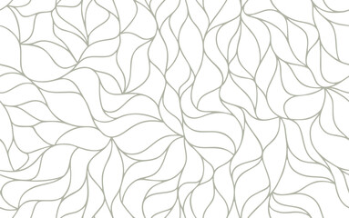 Curly waves tracery, curved lines, stylized abstract petals pattern. Seamless leaf background. Golden outline white texture. Organic wallpapers for printing on paper or fabric. Vector - obrazy, fototapety, plakaty