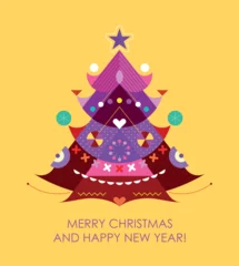 Fotobehang Abstract decorative flat style design isolated on yellow background Christmas Tree vector illustration. ©  danjazzia