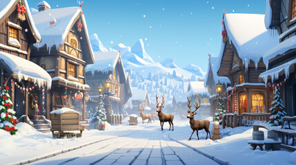 Cute Cartoon Reindeer in a Christmas