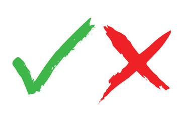 Hand drawn green check mark and red cross mark Marker right and wrong sign clipart Voting doodle