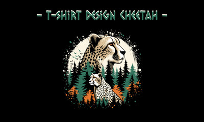 cheetah in forest vector illustration tshirt design