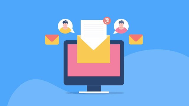 Electronic mail online message to customer, e-business communication technology, newsletter subscription, reaching new clients with cold email conceptual video animation.