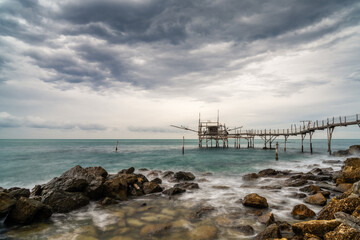 Obraz premium view of the Trabocco Turchino fishing machine and hut on the Abruzzo coast in Italy