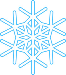 Blue stroked silhouette of snowflake, element of winter festival decoration. Winter snow, Christmas pure miracle symbol. Simple liner vector icon isolated on white background