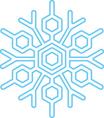 Blue stroked silhouette of snowflake, element of winter festival decoration. Winter snow, Christmas pure miracle symbol. Simple liner vector icon isolated on white background