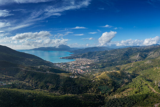 view of the coastal town of Sapri in the mountainous coastline of Campania Region in Italy