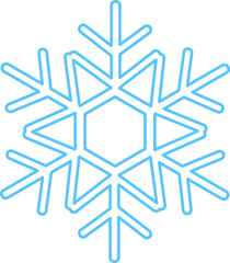 Blue stroked silhouette of snowflake, element of winter festival decoration. Winter snow, Christmas pure miracle symbol. Simple liner vector icon isolated on white background