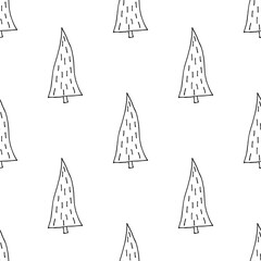 Seamless pattern with geometric minimal scandinavian Christmas tree doodle for decorative print, wrapping paper, greeting cards and fabric