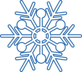 Blue stroked silhouette of snowflake, element of winter festival decoration. Winter snow, Christmas pure miracle symbol. Simple liner vector icon isolated on white background